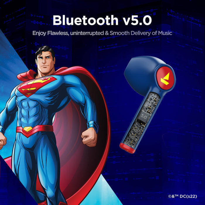 Airdopes 131 Superman DC Edition with 13 mm Drivers, Upto 12 hours Nonstop Music, 650mAh Pocket Friendly Charging Case