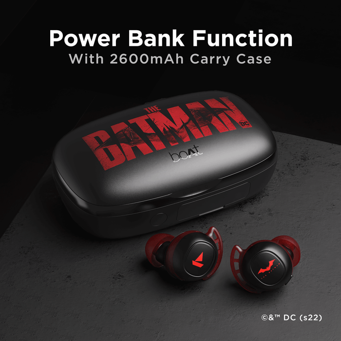 Airdopes 441 Pro Special Batman Edition - 2600 mAh Carry Case, 6mm Drivers, Upto 20H nonstop Music, IPX7 Sweat & Water Resistance